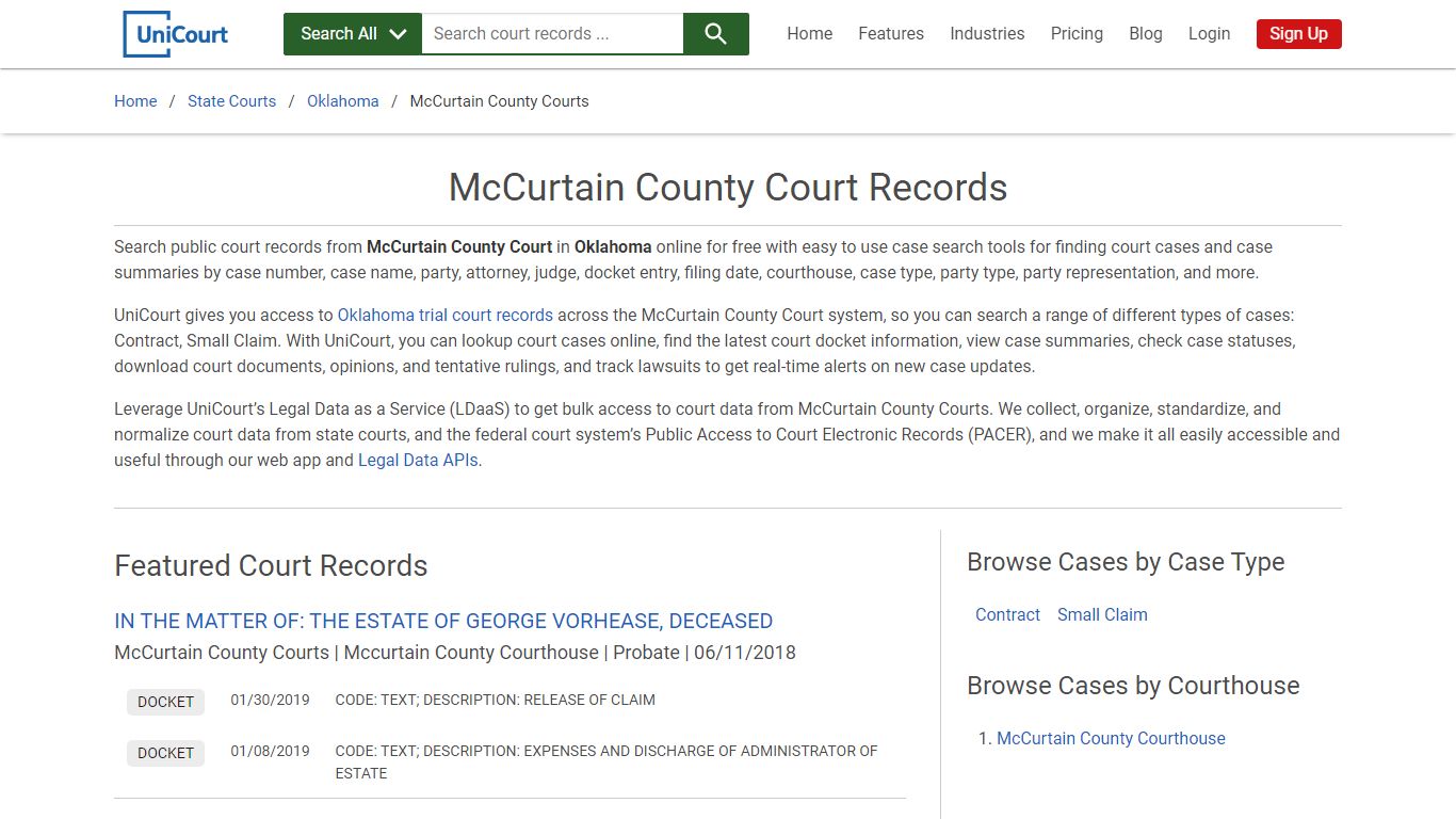 McCurtain County Court Records | Oklahoma | UniCourt
