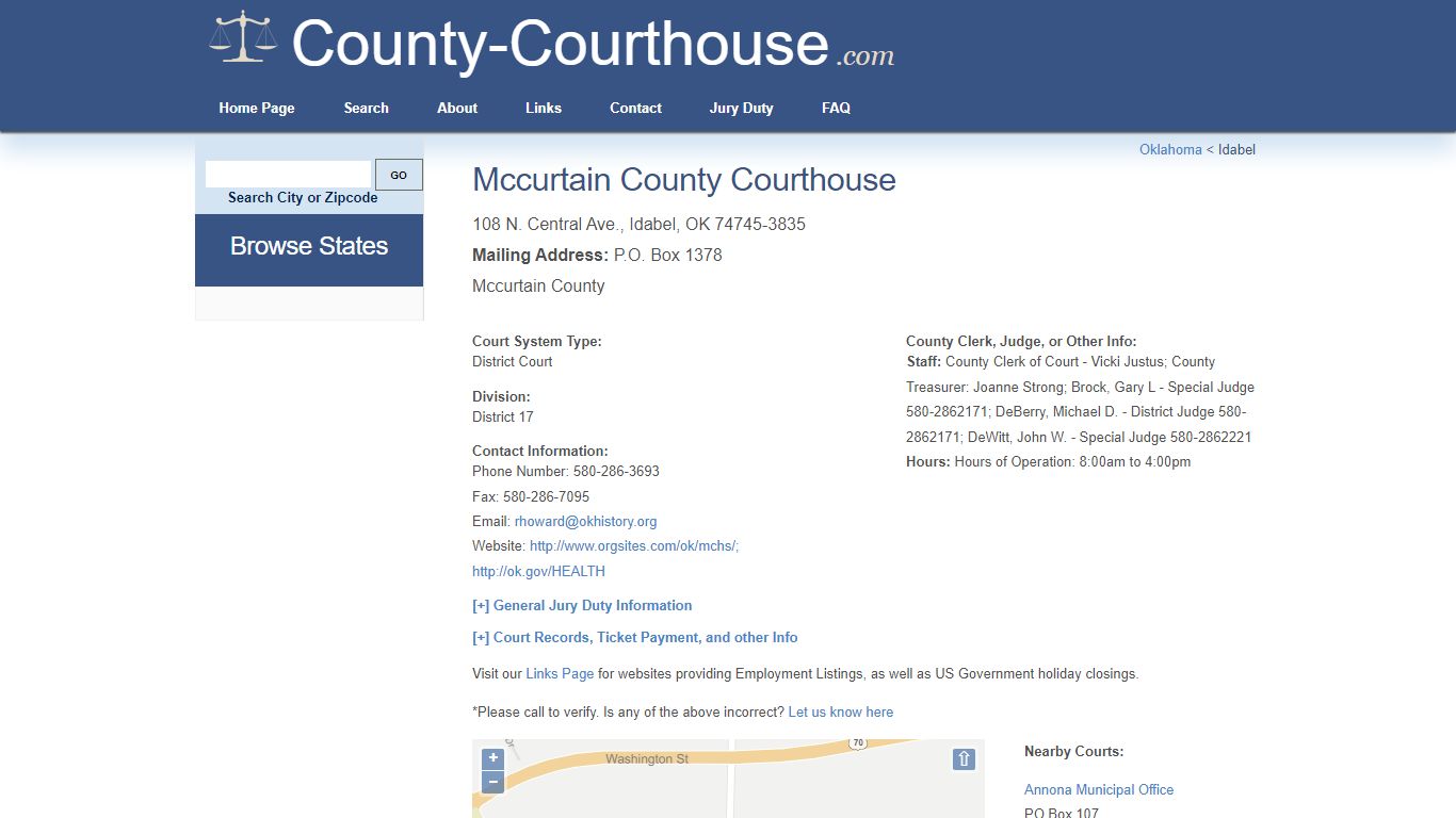Mccurtain County Courthouse in Idabel, OK - Court Information
